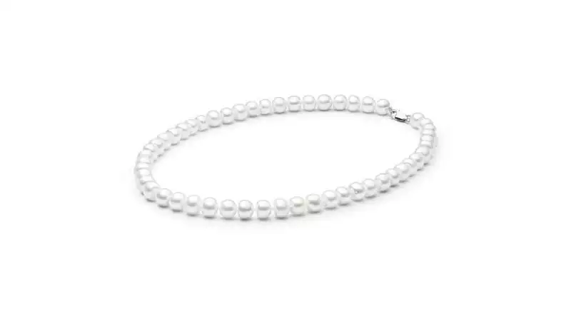 Elegante Perlenkette weiß halbrund 10-11 mm, 50 cm, Verschluss 925er Silber, Gaura Pearls, Estland